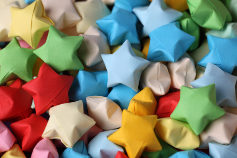 Pile of colourful paper stars 